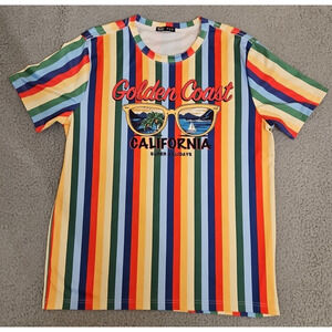 Golden Coast California Mens Shirt LARGE Striped Rainbow Romwe